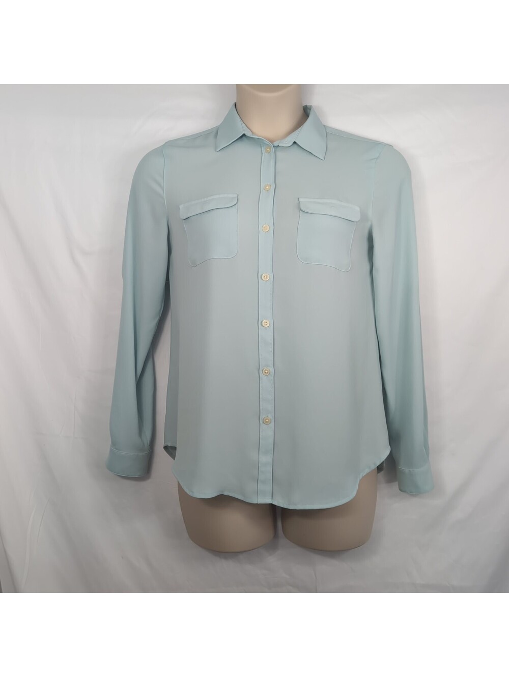 LOFT Womens Small Light Blue Button Up Blouse Long Sleeve Utility Shirt